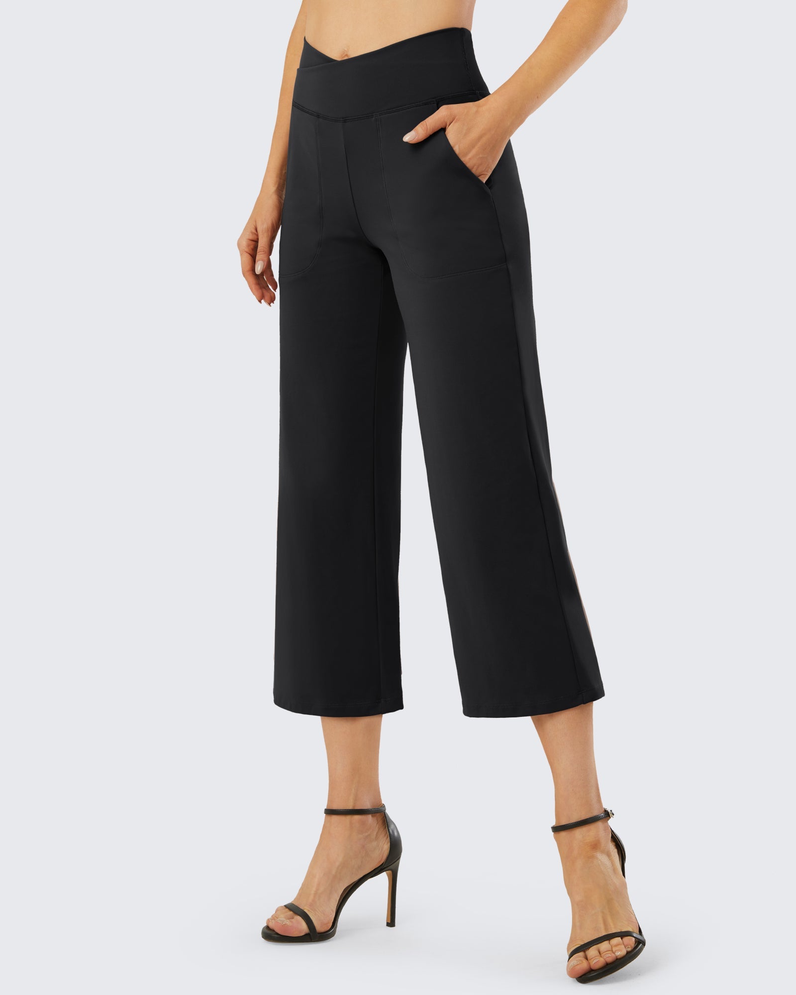 Active Essentials | Wide Leg High-Waisted Capri Work Pants with Soft Stretch Fabric | Stylish Comfort for Everyday Wear