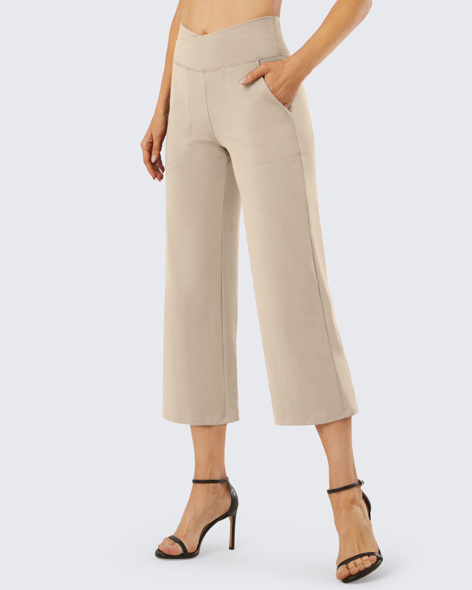 Active Essentials | Wide Leg High-Waisted Capri Work Pants with Soft Stretch Fabric | Stylish Comfort for Everyday Wear
