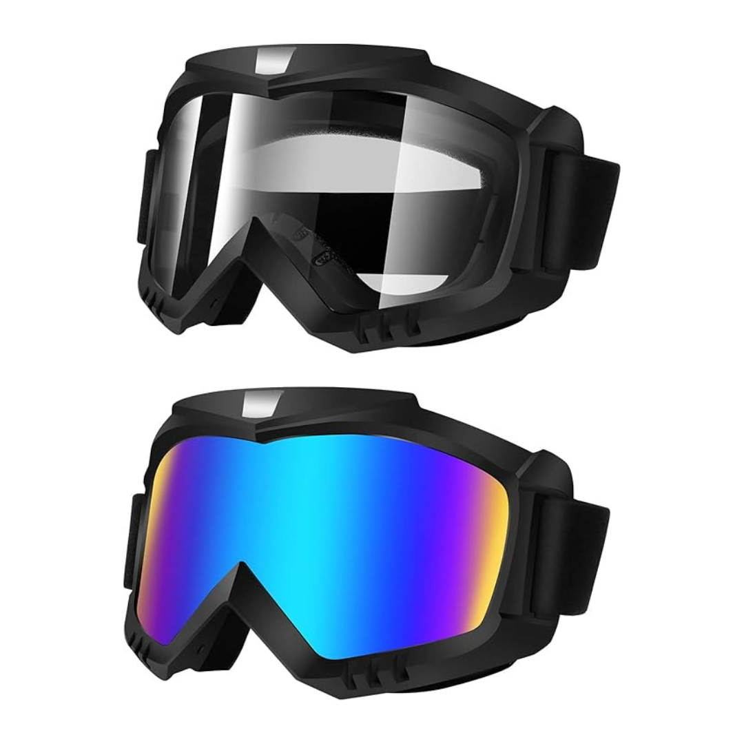 Adventure Gear | Dirt Bike Goggles 2 Pack with Polycarbonate Lenses | Flexible Design for Optimal Protection and Clarity