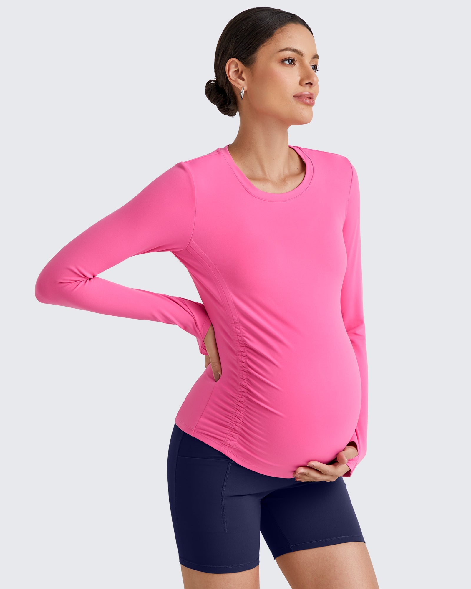 BareFeel Collection | Maternity Long Sleeve Top with Gentle Ruching | Flattering Fit for Every Stage of Pregnancy