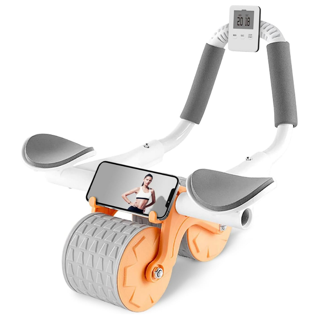 Core Strength | Ab Roller Wheel with Automatic Rebound & Dual Wheels | Compact Design for Effective Workouts