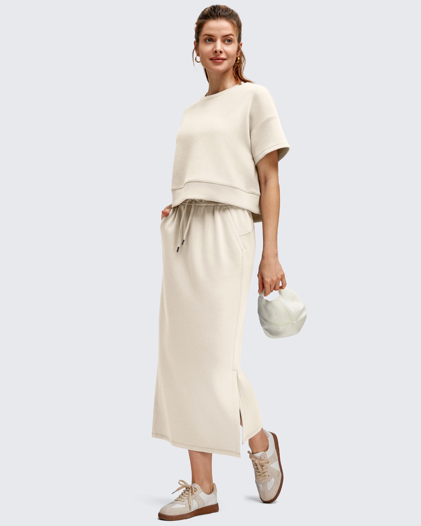 Effortless Elegance | Long Black Skirt with Side Slits & Drawstring Waist | Casual Versatility for All-Day Comfort