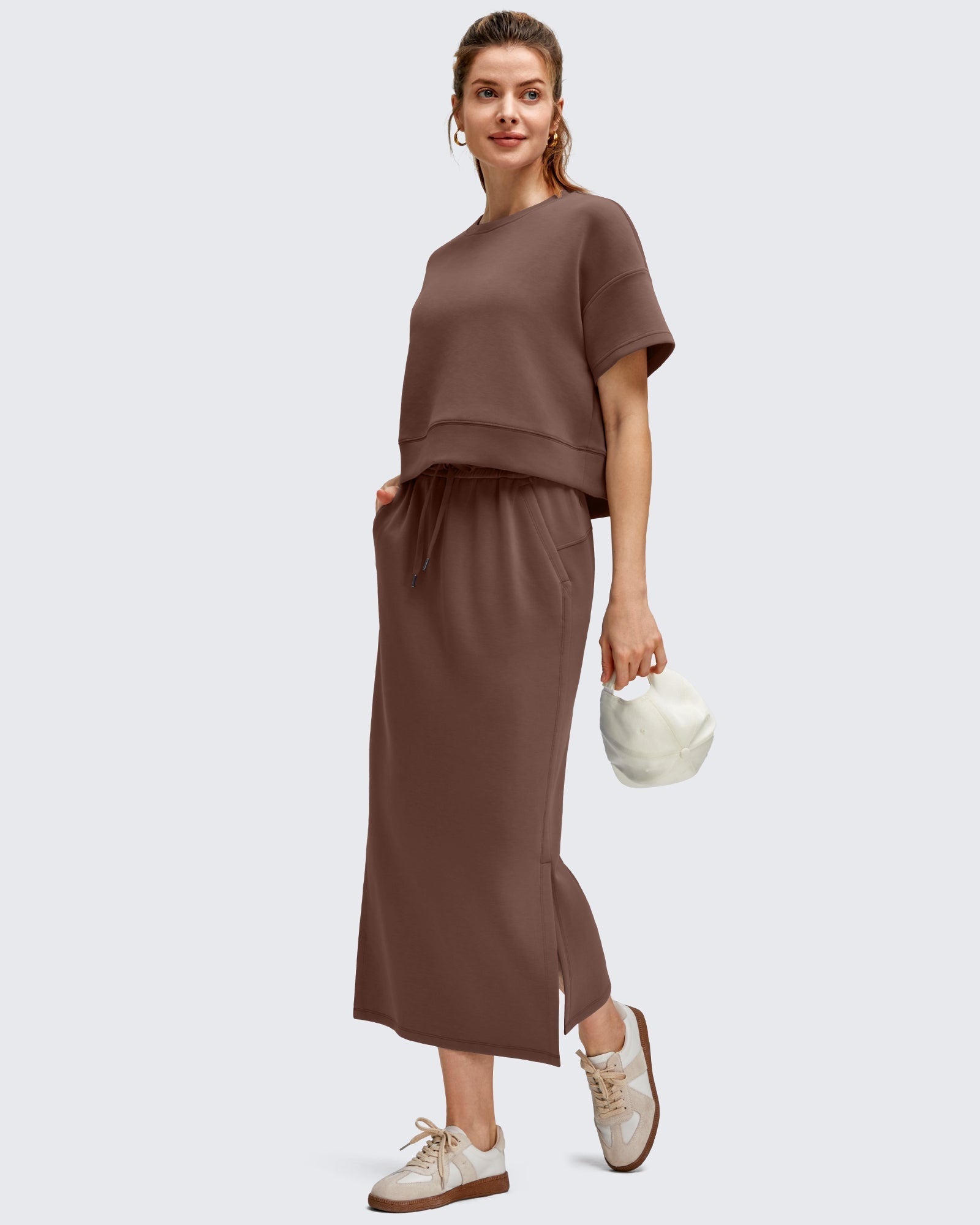 Effortless Elegance | Long Black Skirt with Side Slits & Drawstring Waist | Casual Versatility for All-Day Comfort