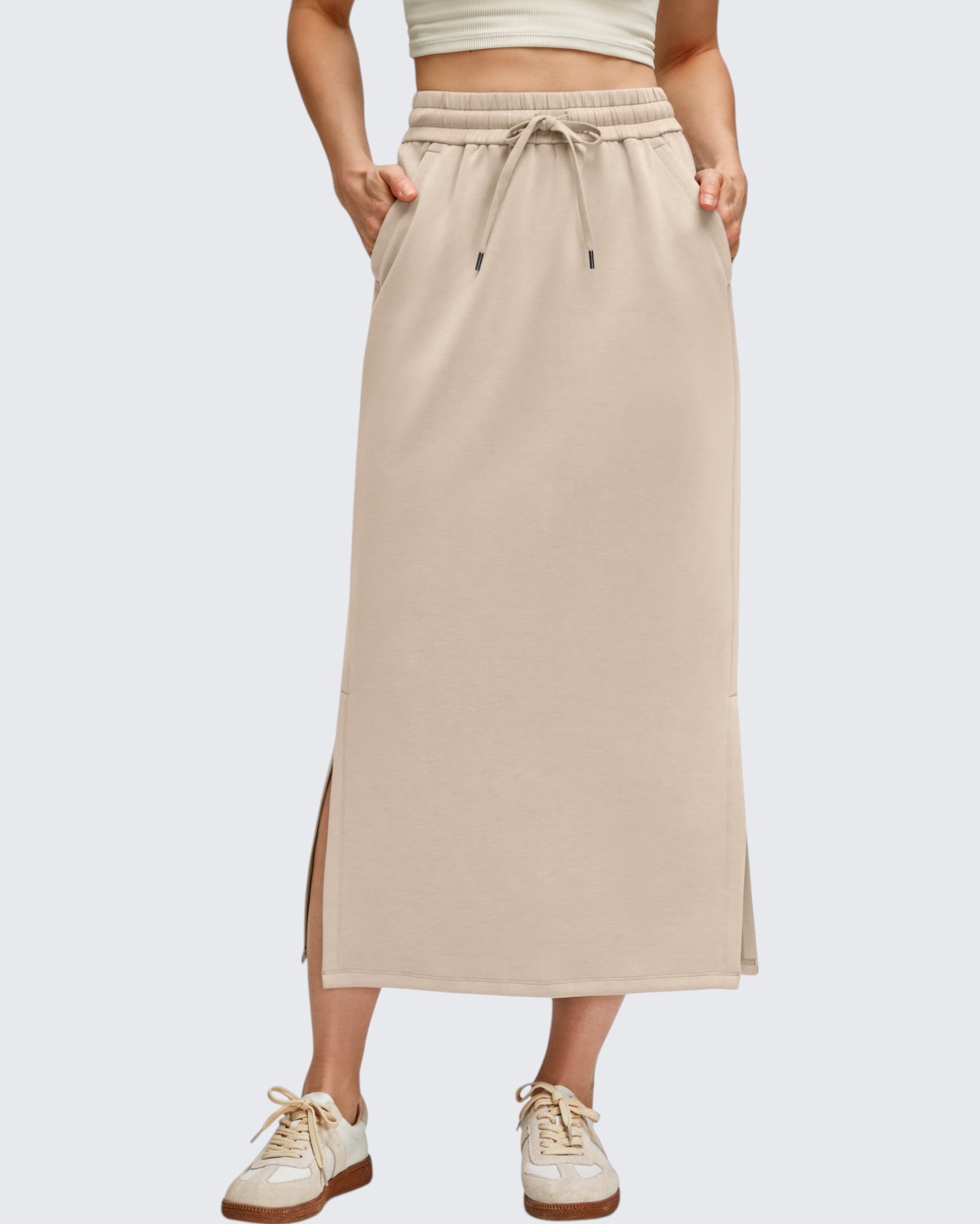 Effortless Elegance | Long Black Skirt with Side Slits & Drawstring Waist | Casual Versatility for All-Day Comfort