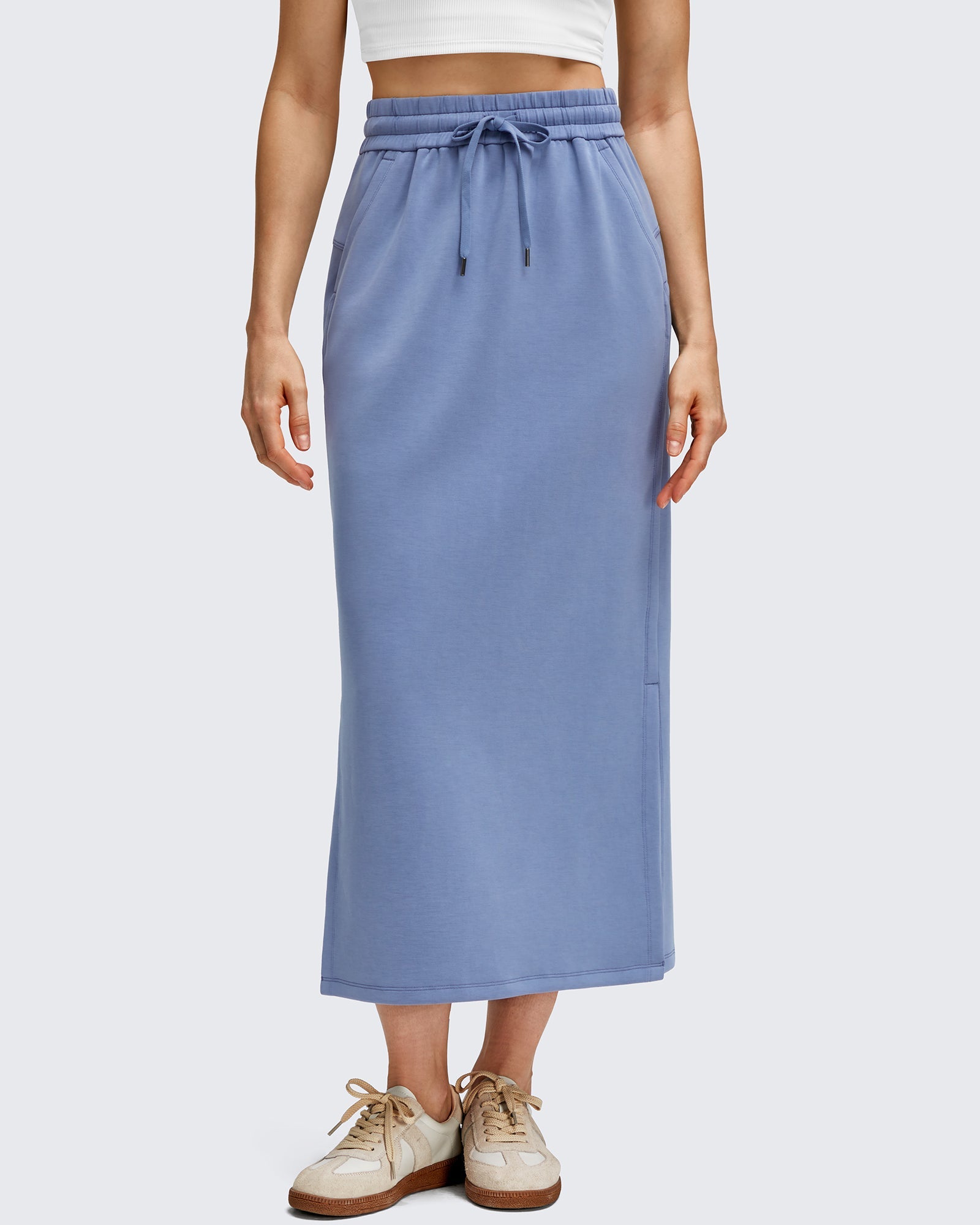 Effortless Elegance | Long Black Skirt with Side Slits & Drawstring Waist | Casual Versatility for All-Day Comfort