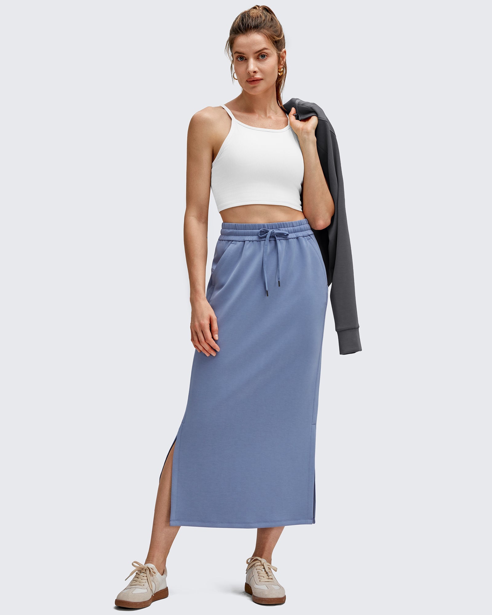 Effortless Elegance | Long Black Skirt with Side Slits & Drawstring Waist | Casual Versatility for All-Day Comfort