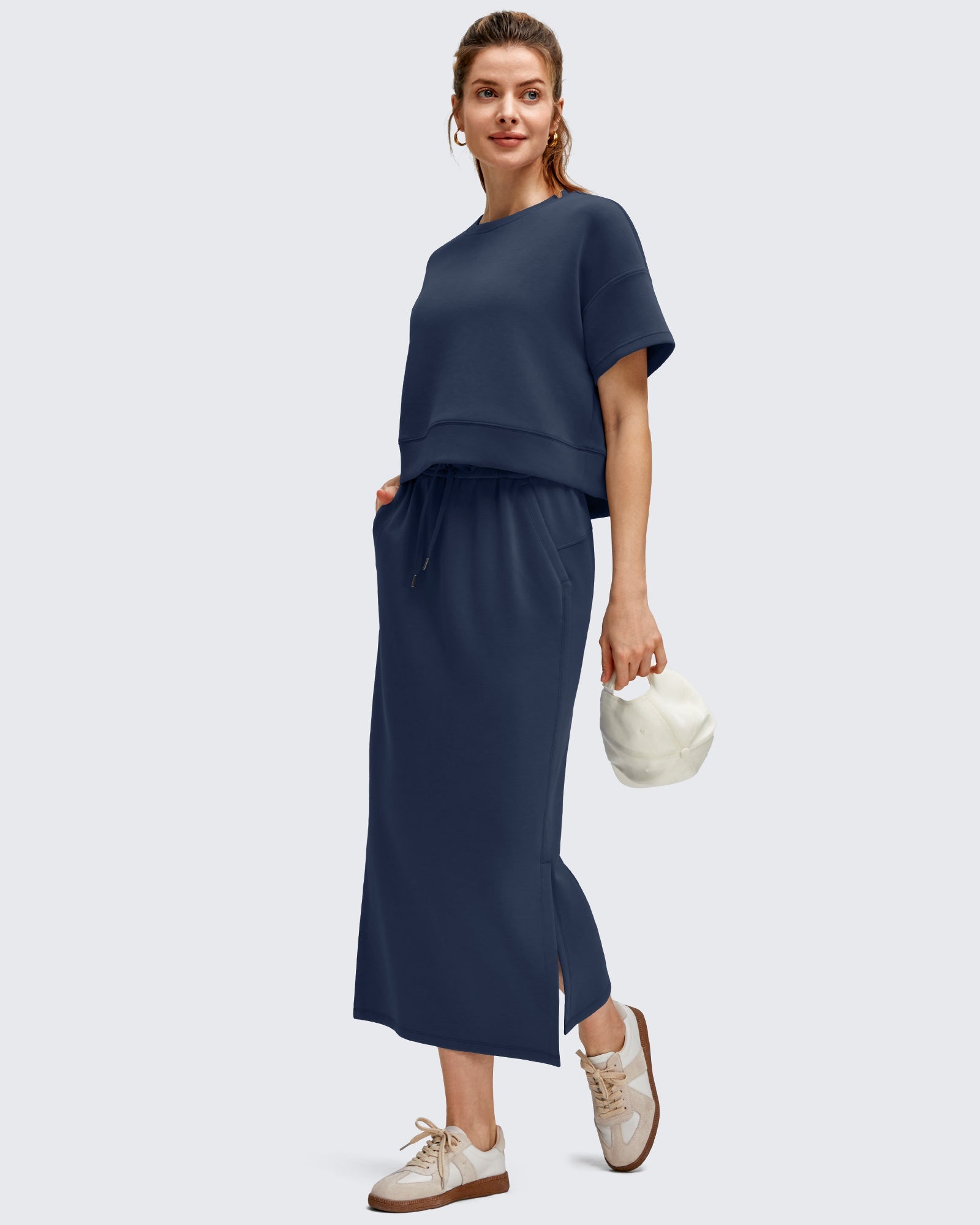 Effortless Elegance | Long Black Skirt with Side Slits & Drawstring Waist | Casual Versatility for All-Day Comfort
