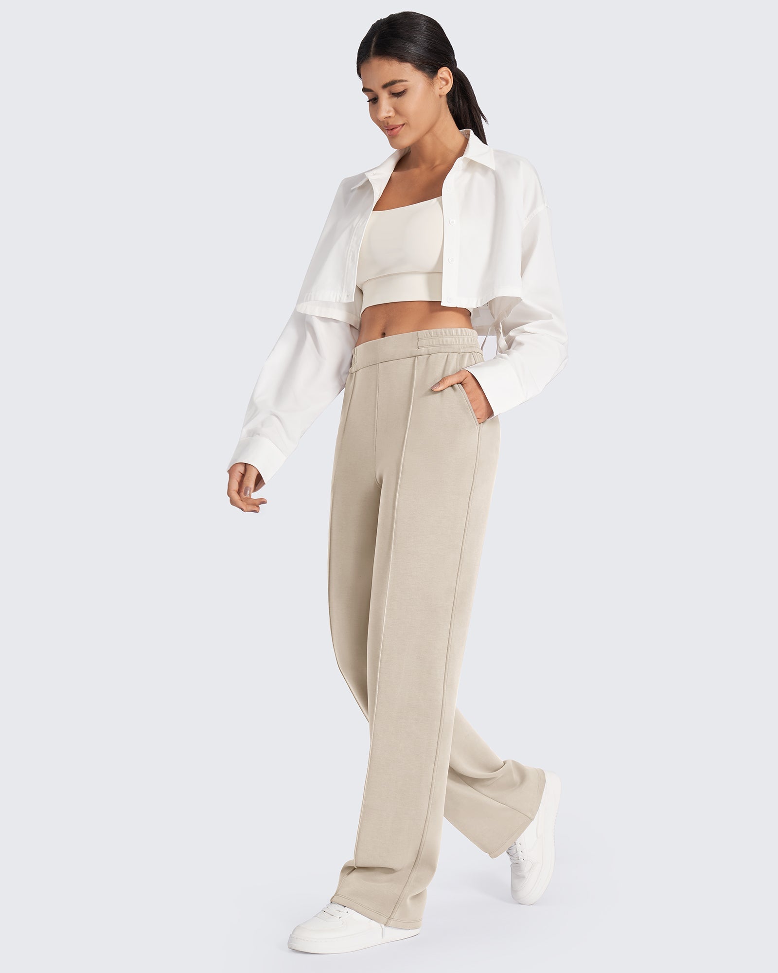 Effortless Style | High-Rise Dress Pants for Women with Elastic Waistband | Relaxed Fit for All-Day Comfort