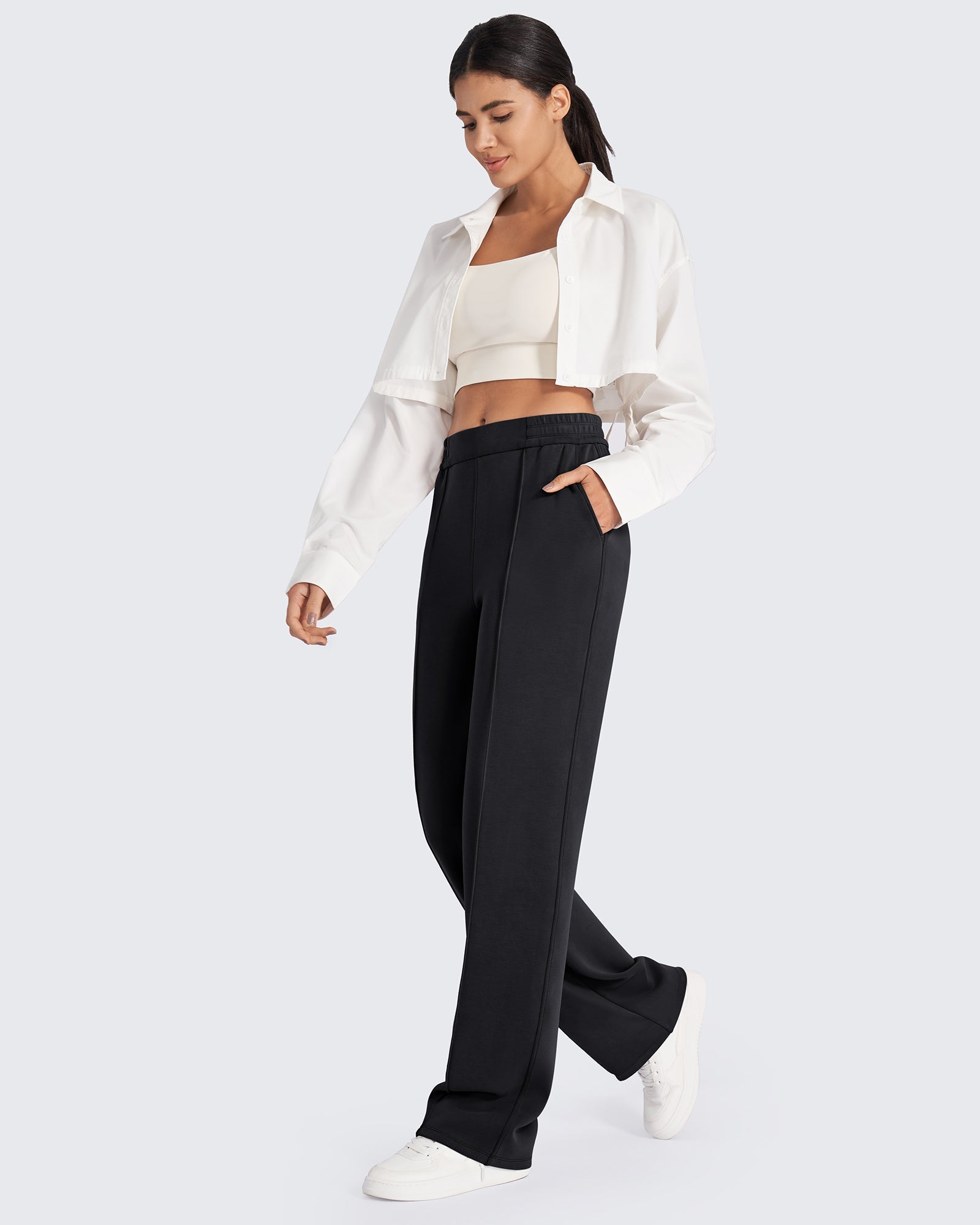 Effortless Style | High-Rise Dress Pants for Women with Elastic Waistband | Relaxed Fit for All-Day Comfort