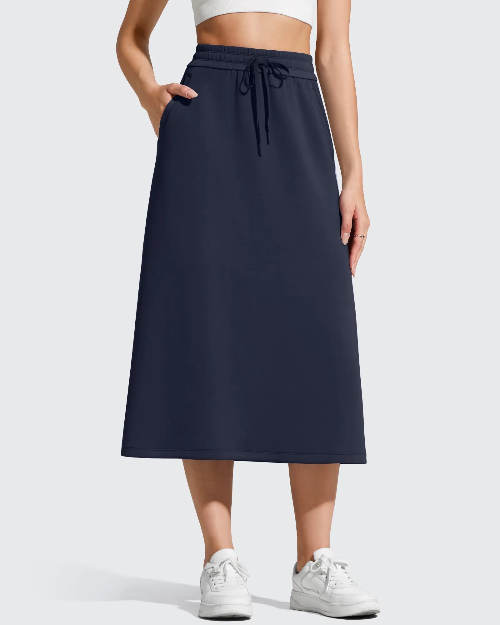 Elegant A-Line Maxi Skirt with Drawstring Waist | Comfortable Long Skirts for Women