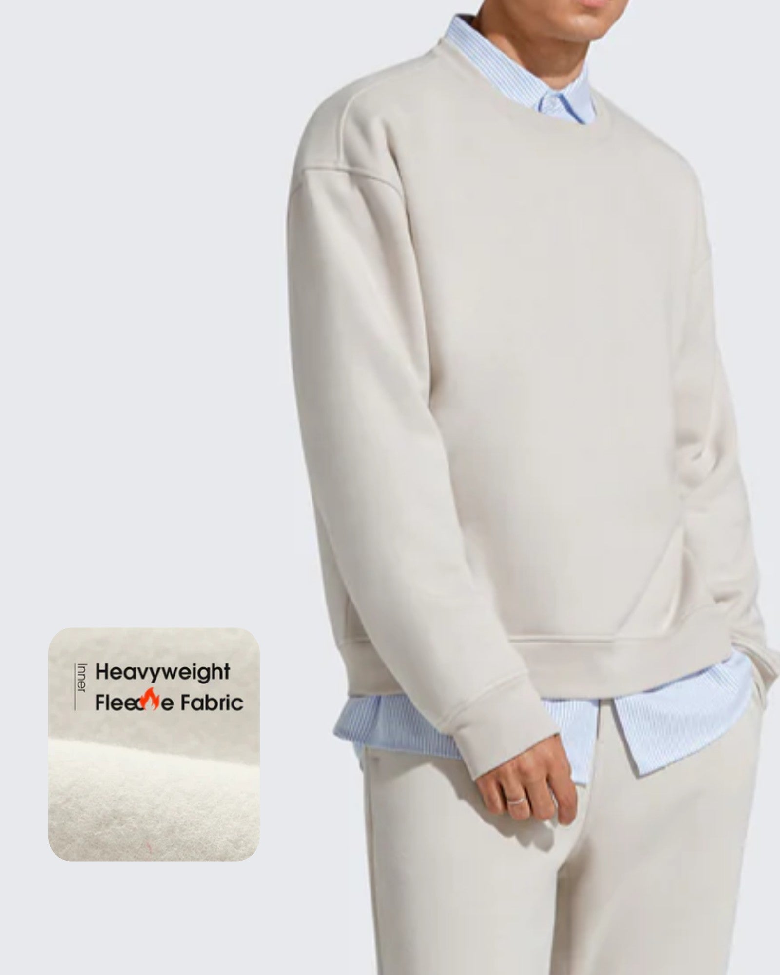 Flurrylux | Men's Cotton Fleece Lined Crewneck Pullover with Dual-Layer Design | Warmth Without Overheating