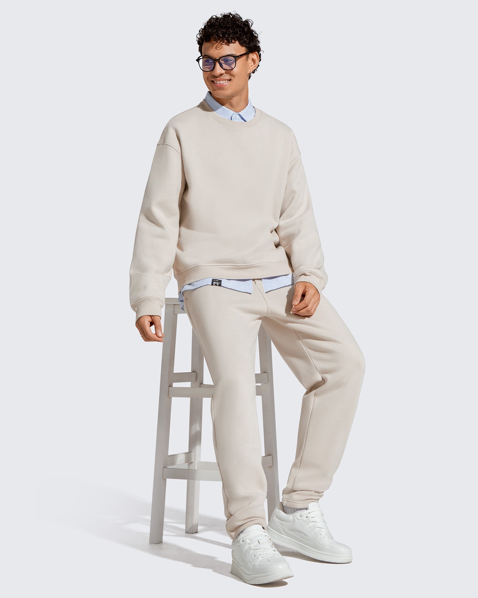 Flurrylux | Men's Cotton Fleece Lined Crewneck Pullover with Dual-Layer Design | Warmth Without Overheating