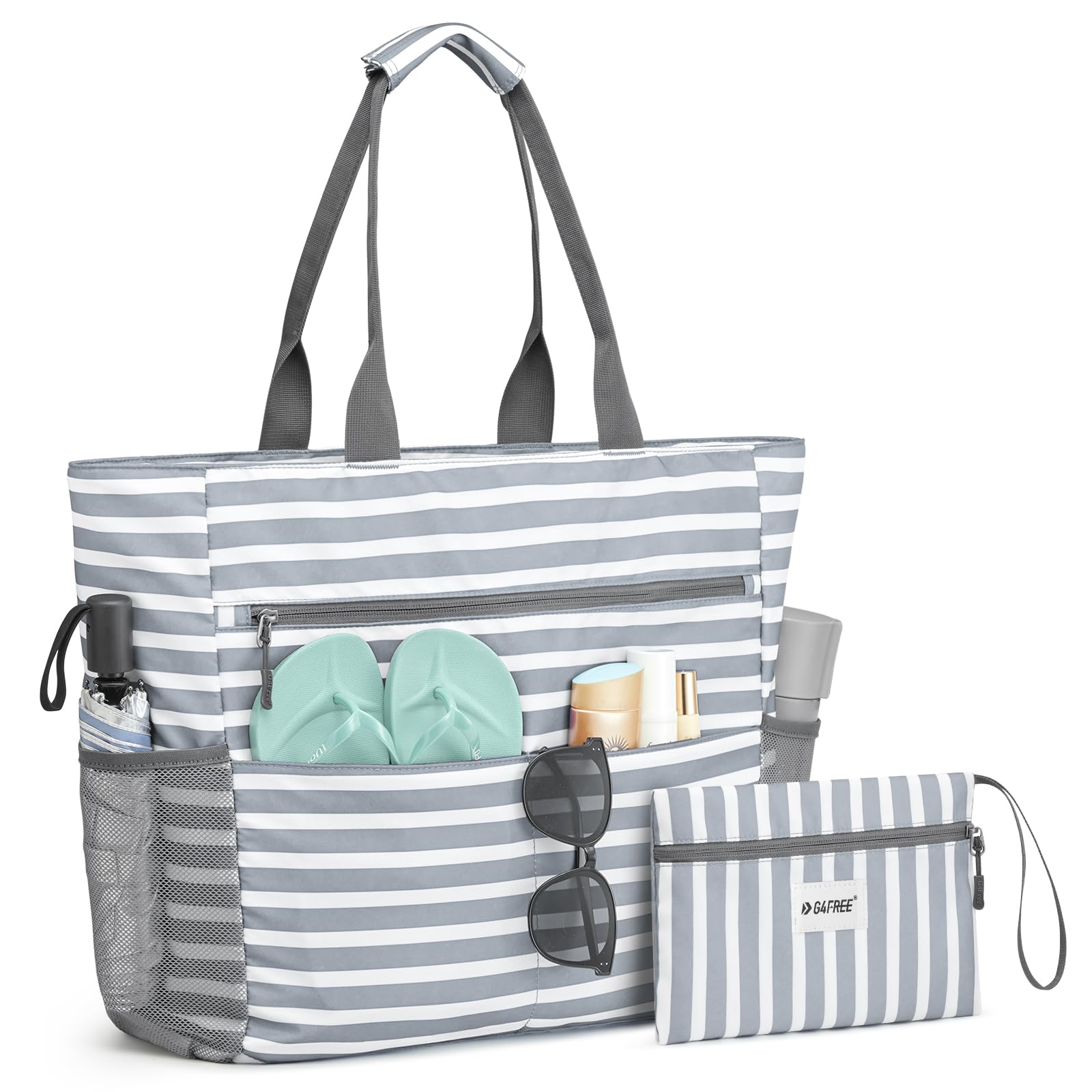 Foldable Waterproof Beach Tote Bag with Large Capacity & 9 Pockets | Versatile Design for Family Essentials