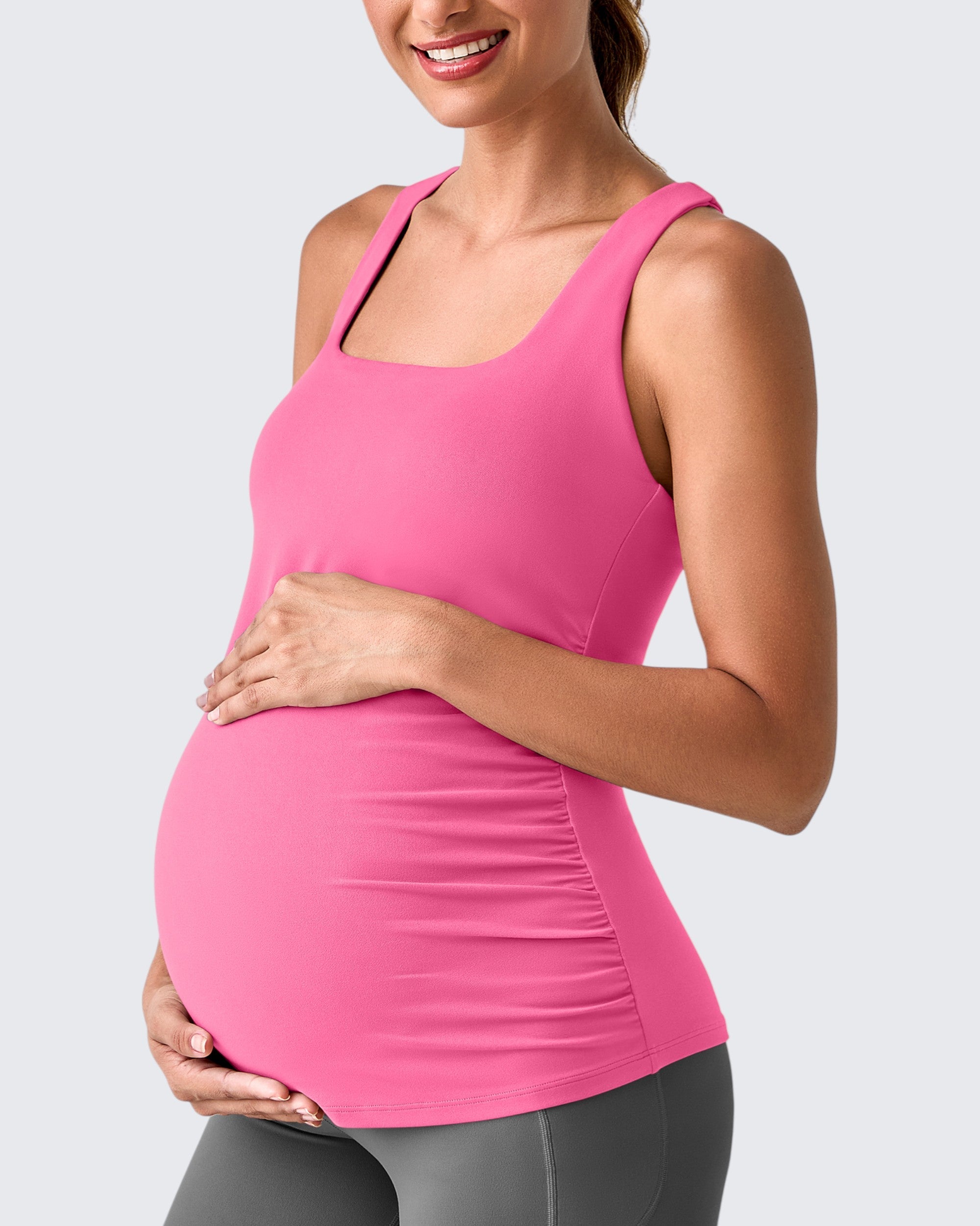 Maternity Activewear | Square Neck Ruched Tank Top for Comfort & Flexibility
