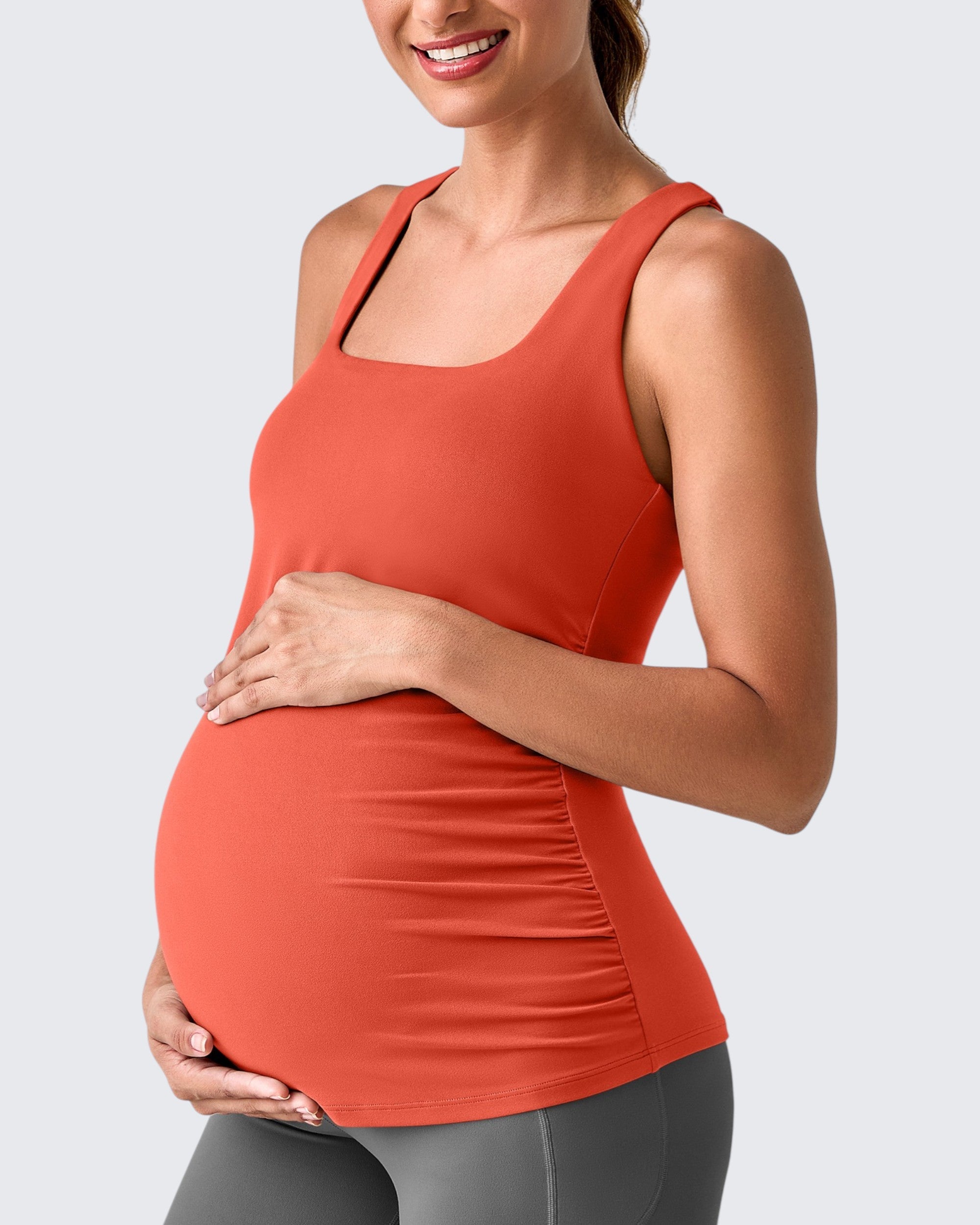 Maternity Activewear | Square Neck Ruched Tank Top for Comfort & Flexibility