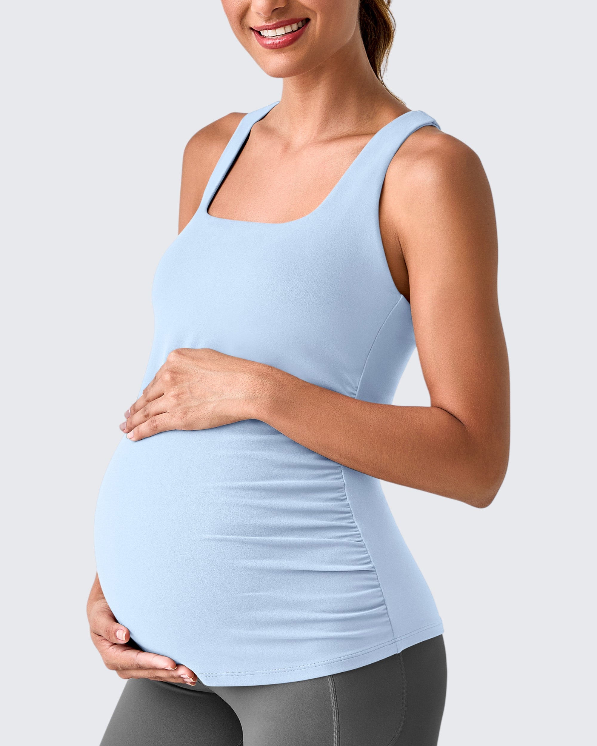 Maternity Activewear | Square Neck Ruched Tank Top for Comfort & Flexibility