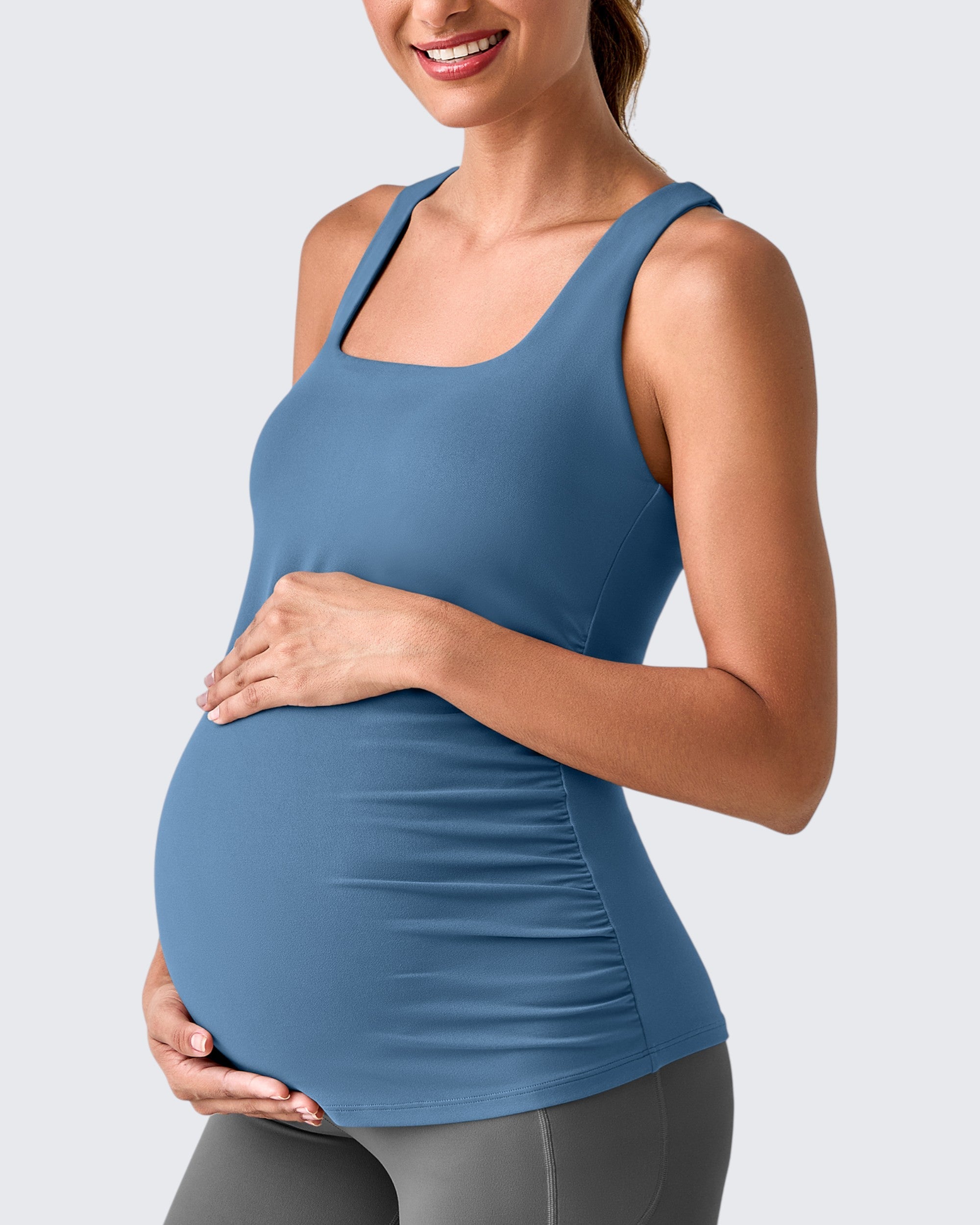 Maternity Activewear | Square Neck Ruched Tank Top for Comfort & Flexibility