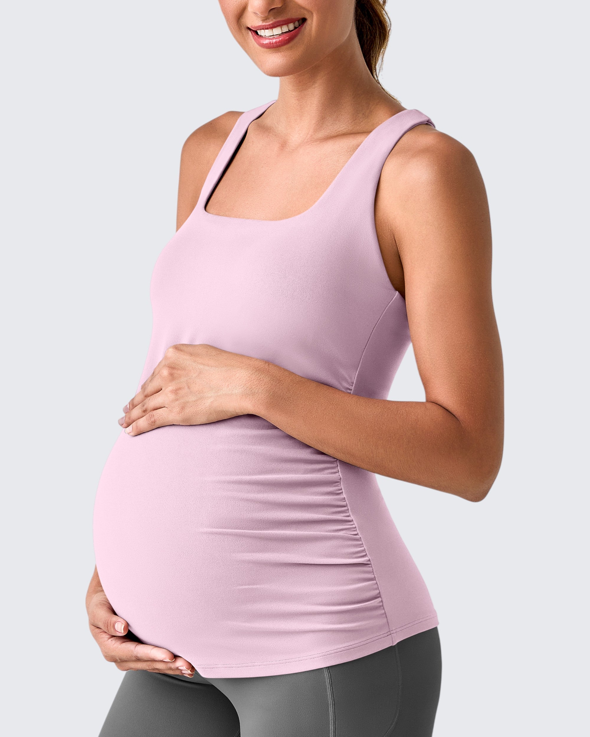 Maternity Activewear | Square Neck Ruched Tank Top for Comfort & Flexibility