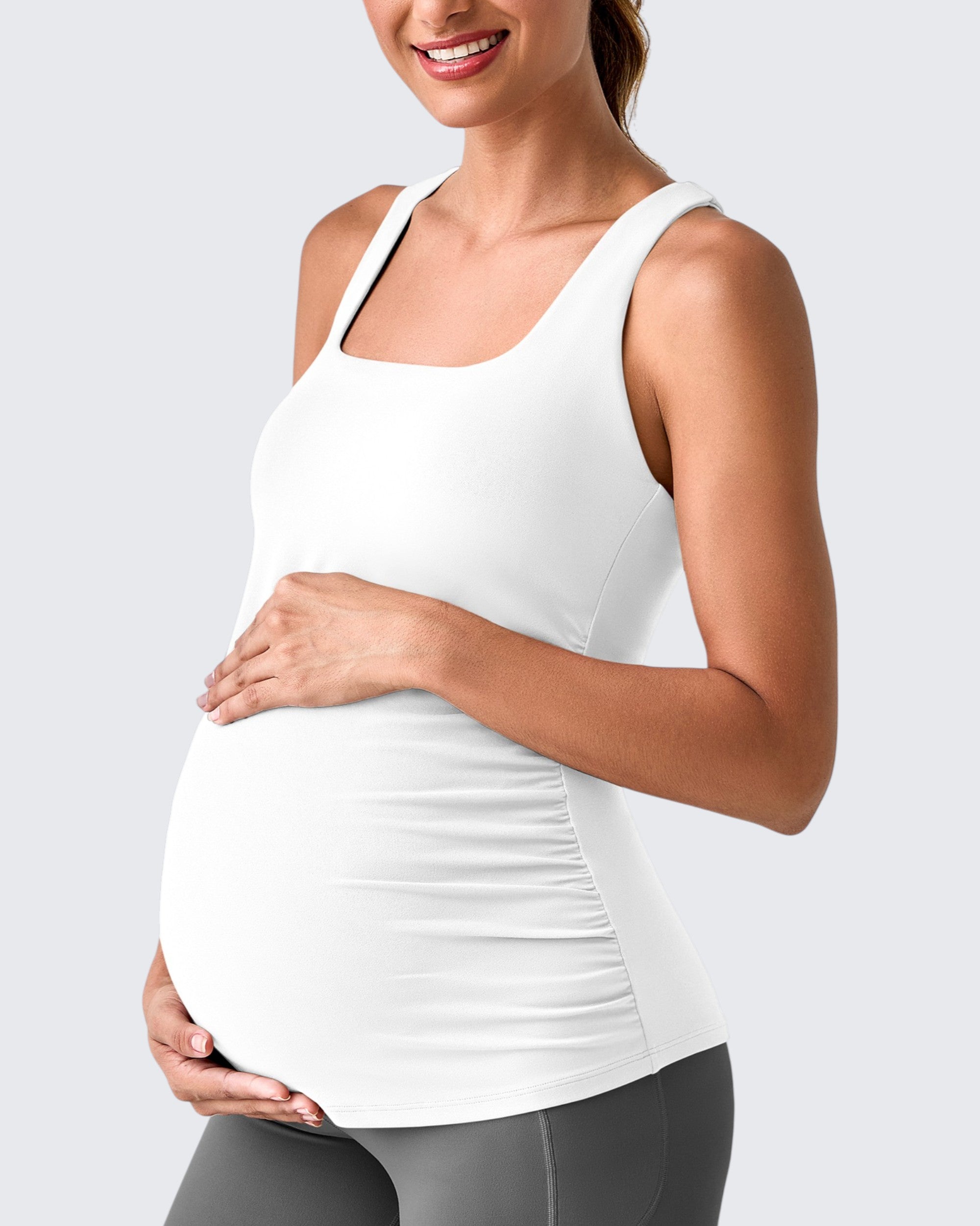 Maternity Activewear | Square Neck Ruched Tank Top for Comfort & Flexibility