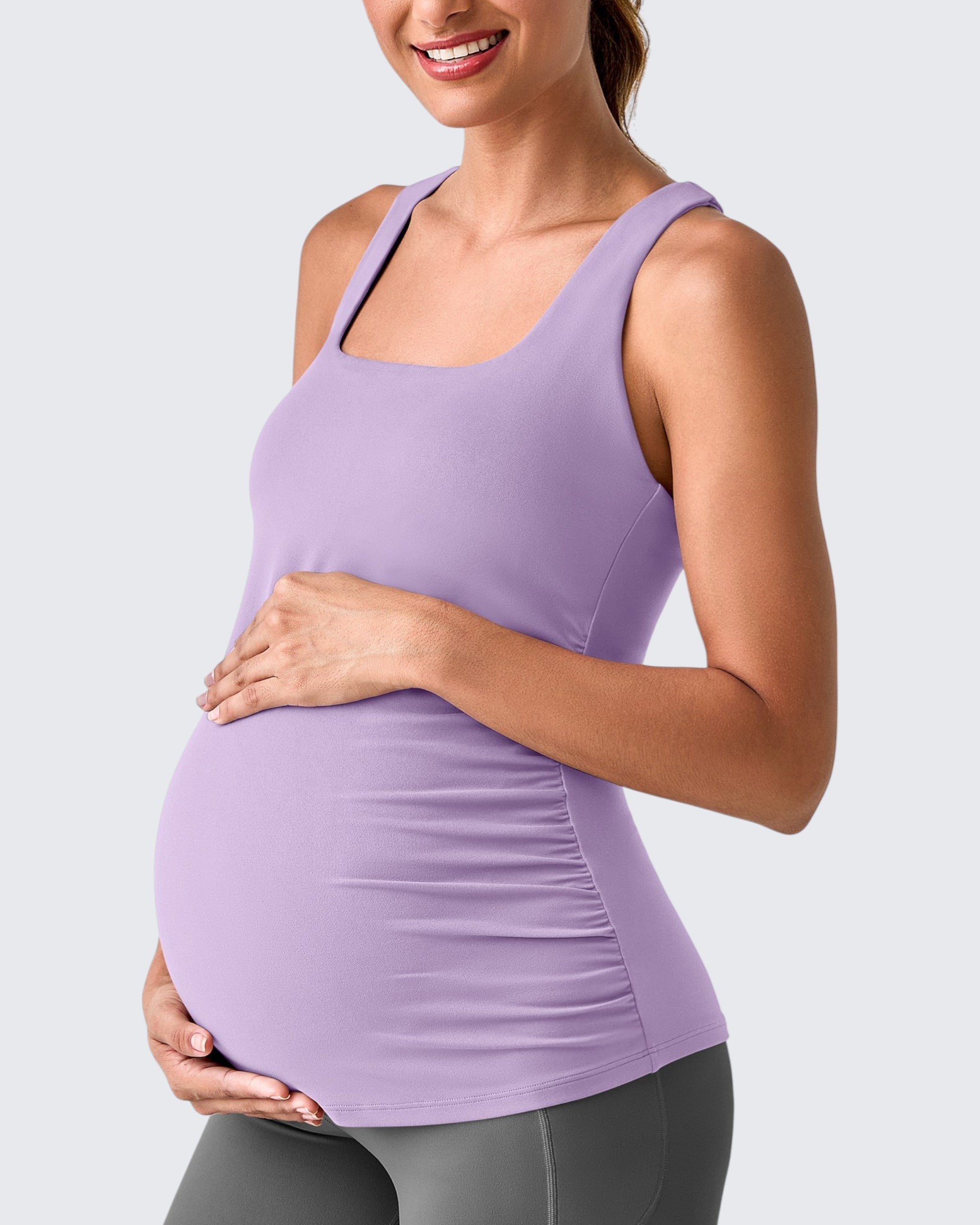 Maternity Activewear | Square Neck Ruched Workout Tank for Comfort and Style