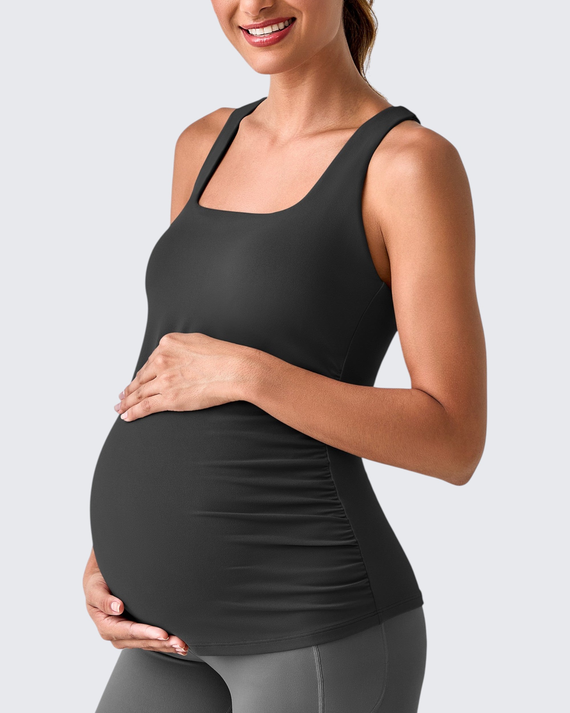 Maternity Activewear | Square Neck Ruched Workout Tank for Comfort and Style