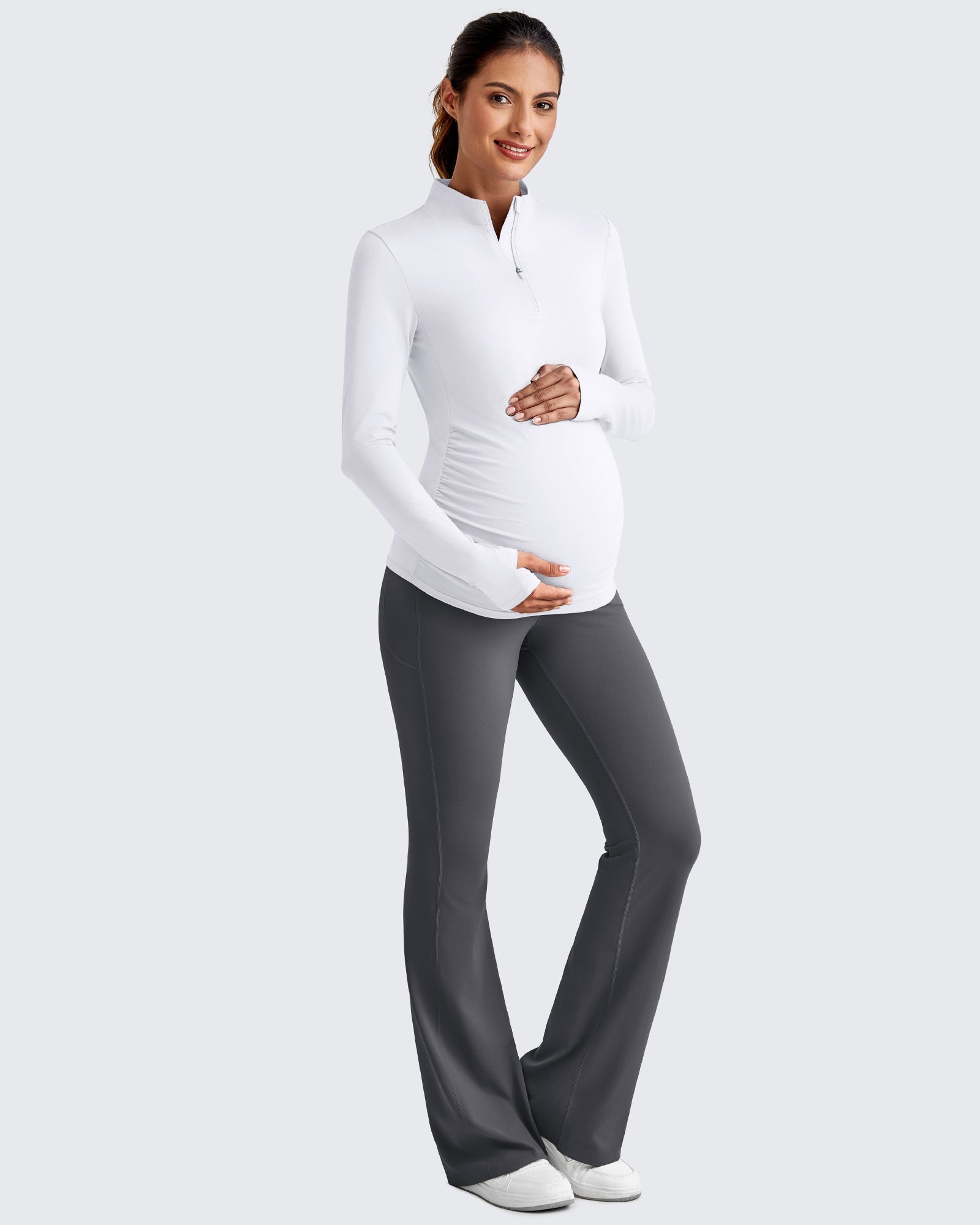 Maternity Essentials | UPF 50+ Maternity Shirt with Half Zip Design | Breathable Stretch Fabric for Comfort During Pregnancy
