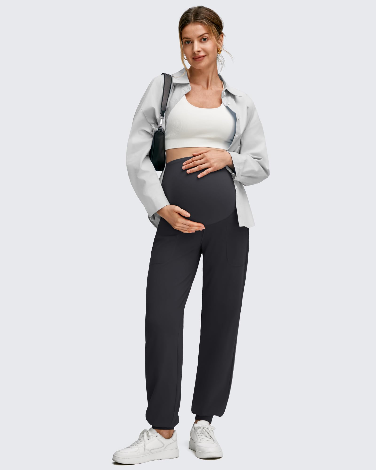 Maternity Joggers | Soft Stretchy Sweatpants with Over-The-Belly Support | Comfortable Fit for Active Moms
