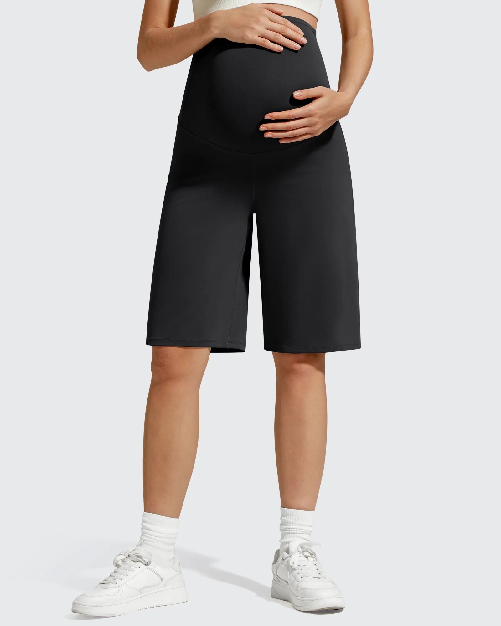 Maternity Shorts | Bermuda Wide Leg Design with Full Belly Coverage | Comfortable Fit for Growing Moms