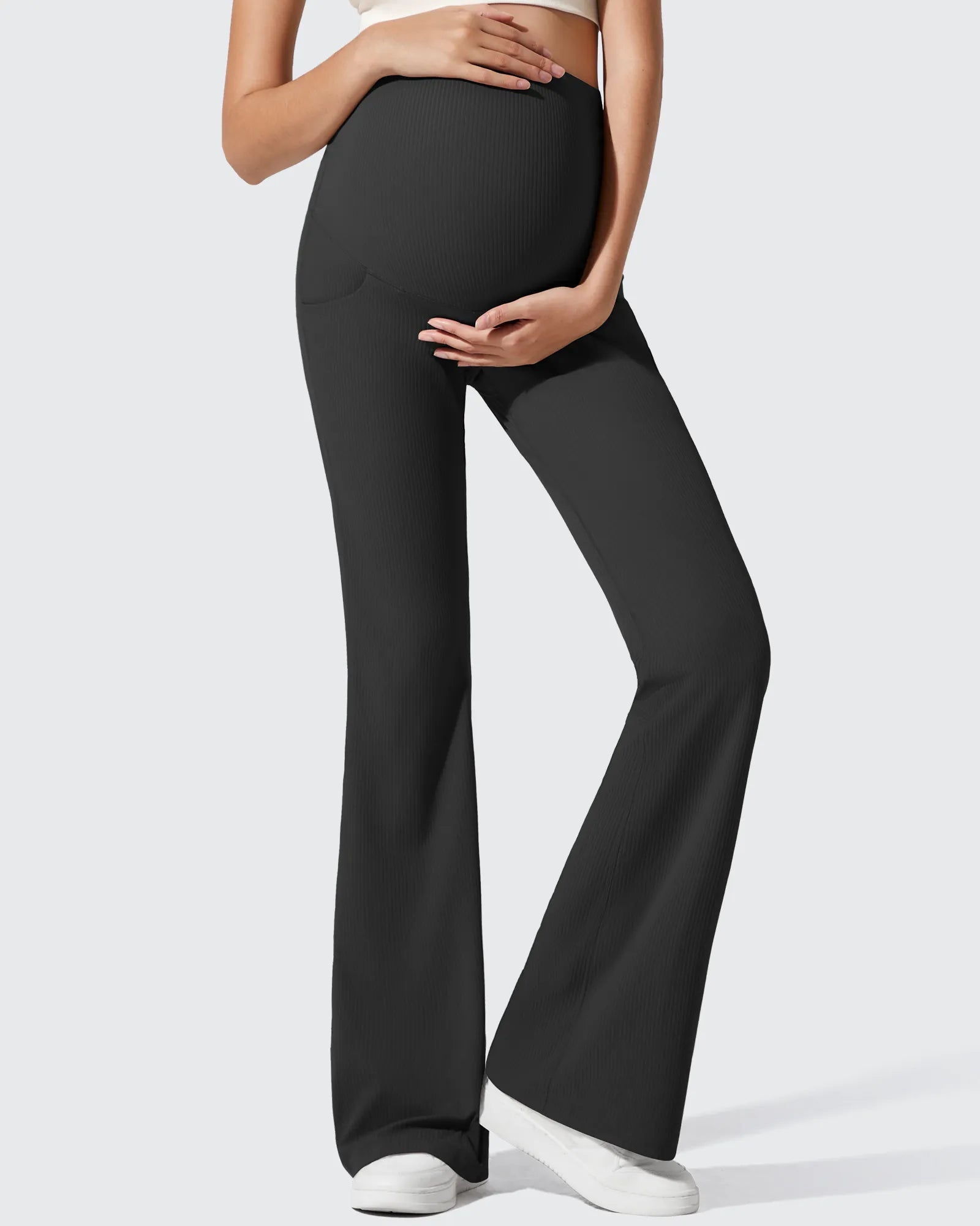 Maternity Yoga Pants | Soft Ribbed Flare Design with Pockets for Comfort and Style