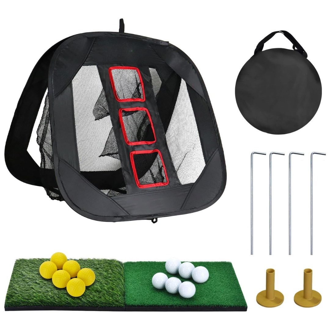 Pop-Up Golf Chipping Target Net Set with Triple Target Zones | Complete Backyard Practice Kit for Year-Round Training