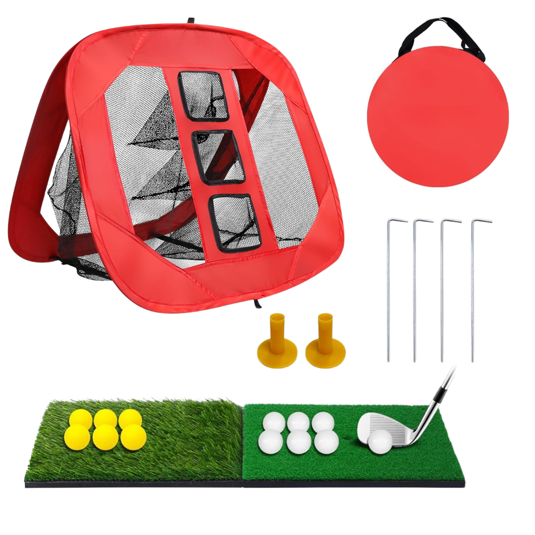 Pop-Up Golf Chipping Target Net Set with Triple Target Zones | Complete Backyard Practice Kit for Year-Round Training