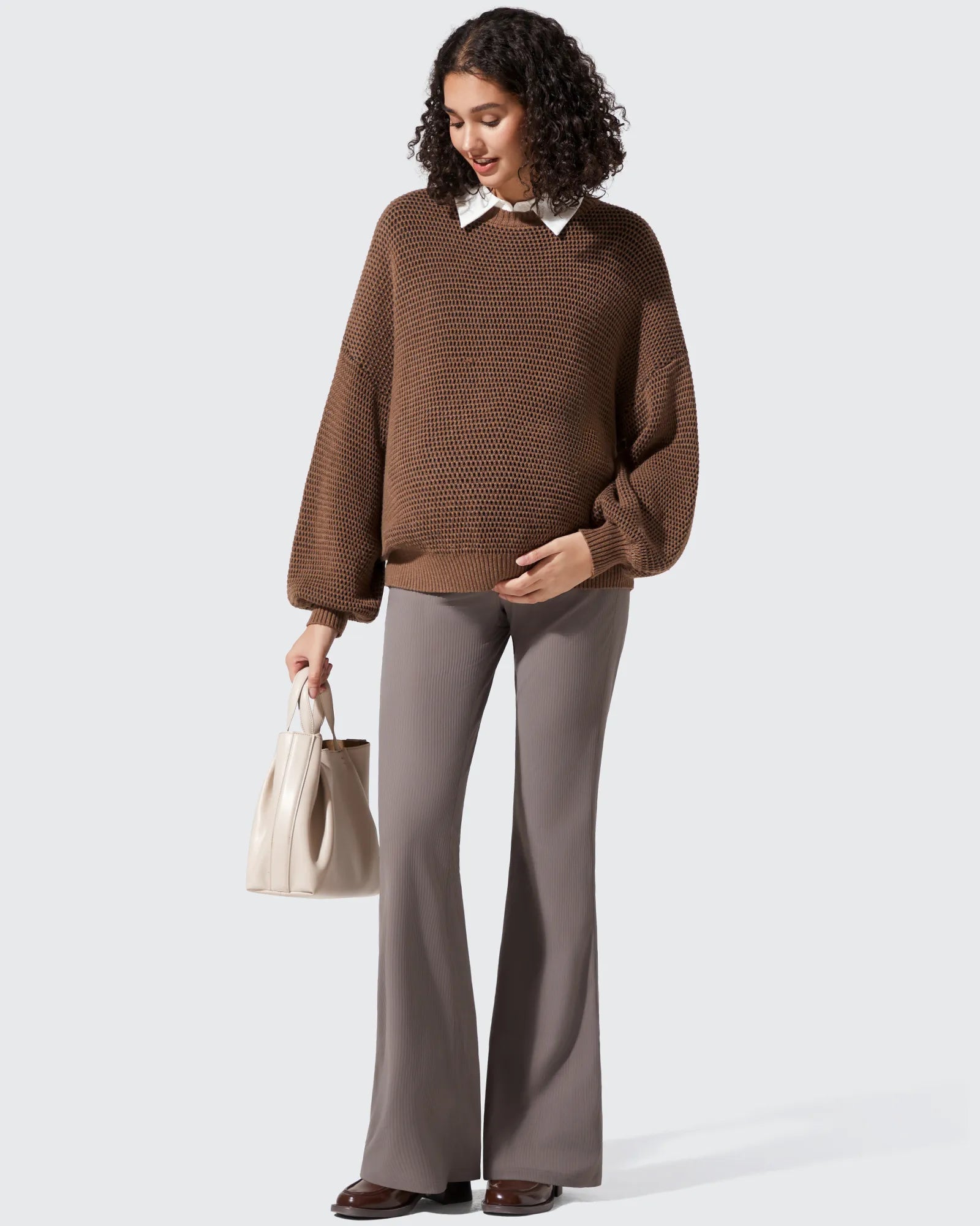 Ribbed Maternity Yoga Pants with Pockets | Soft Stretch Fabric for Active Moms