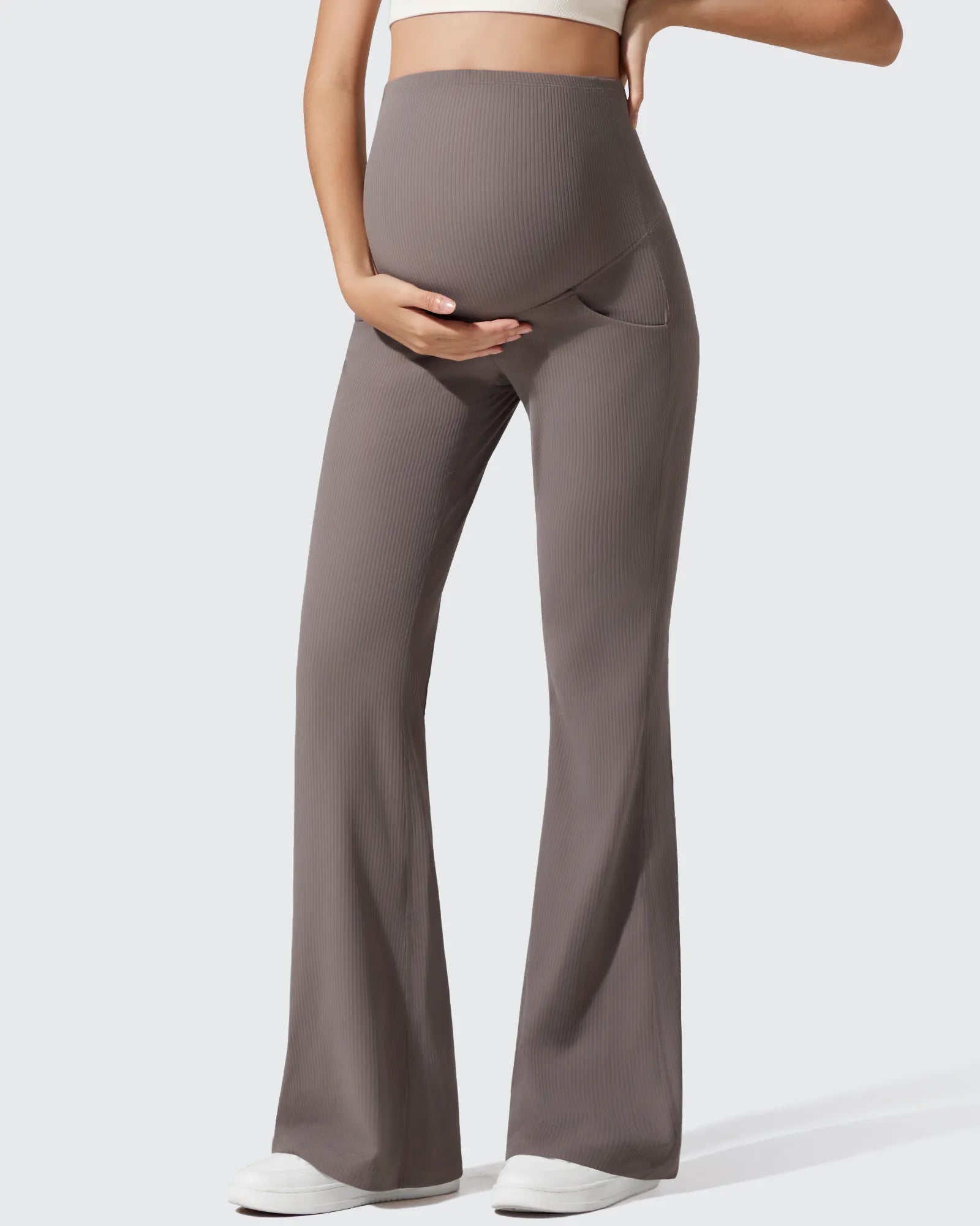 Ribbed Maternity Yoga Pants with Pockets | Soft Stretch Fabric for Active Moms