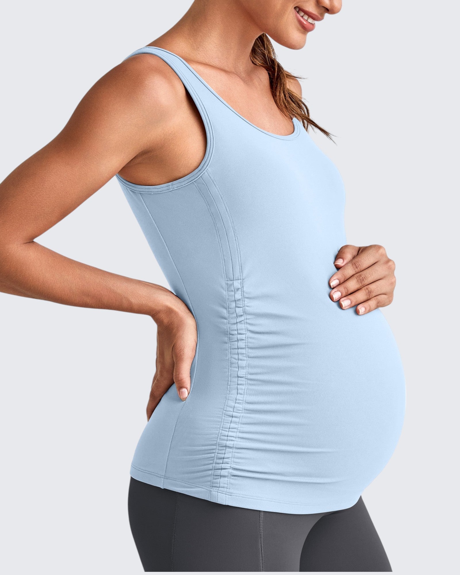 Ruched Maternity Tank Top with Gentle Stretch | Comfortable Fit for Active Moms