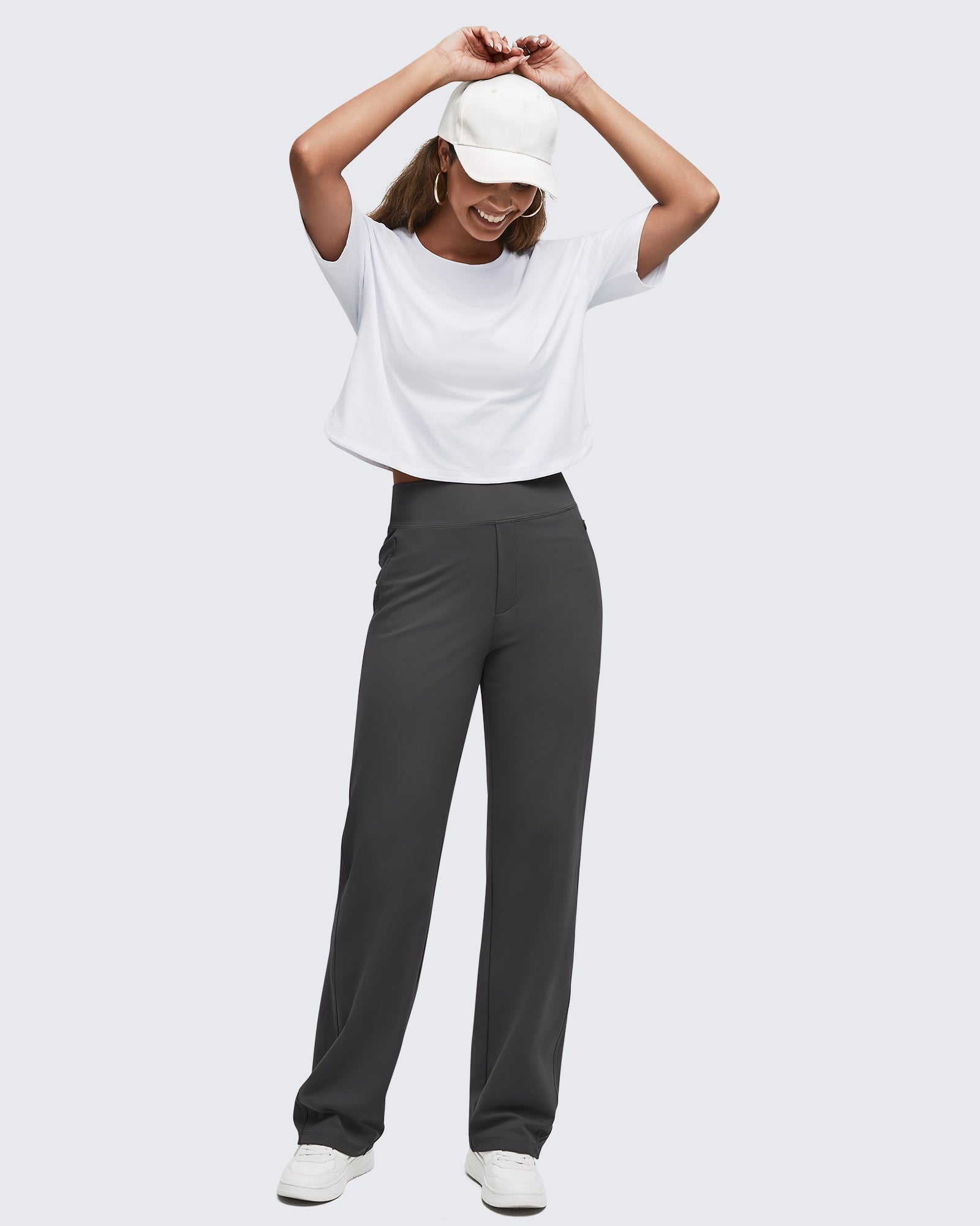 ShiftReady | High Waisted Dress Pants with Hidden Zipper Pockets | Versatile Minimalist Design for Professional Style