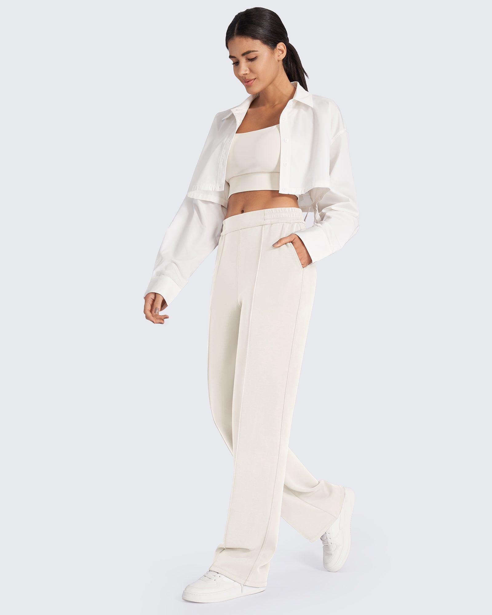 Smoofit | Women's Dress Pants with High-Rise Elastic Waistband | Comfortable Fit for All-Day Wear