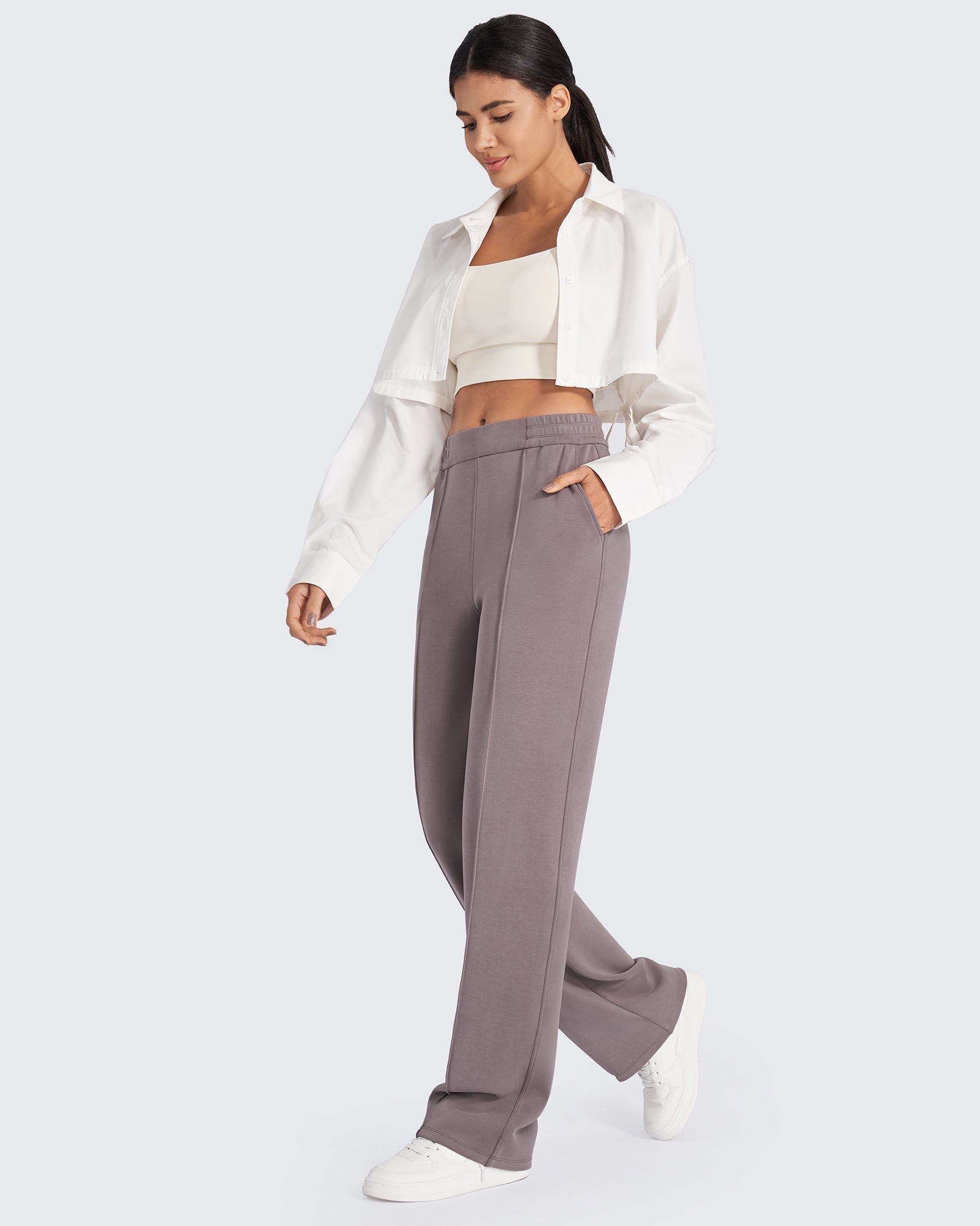 Smoofit | Women's Dress Pants with High-Rise Elastic Waistband | Comfortable Fit for All-Day Wear