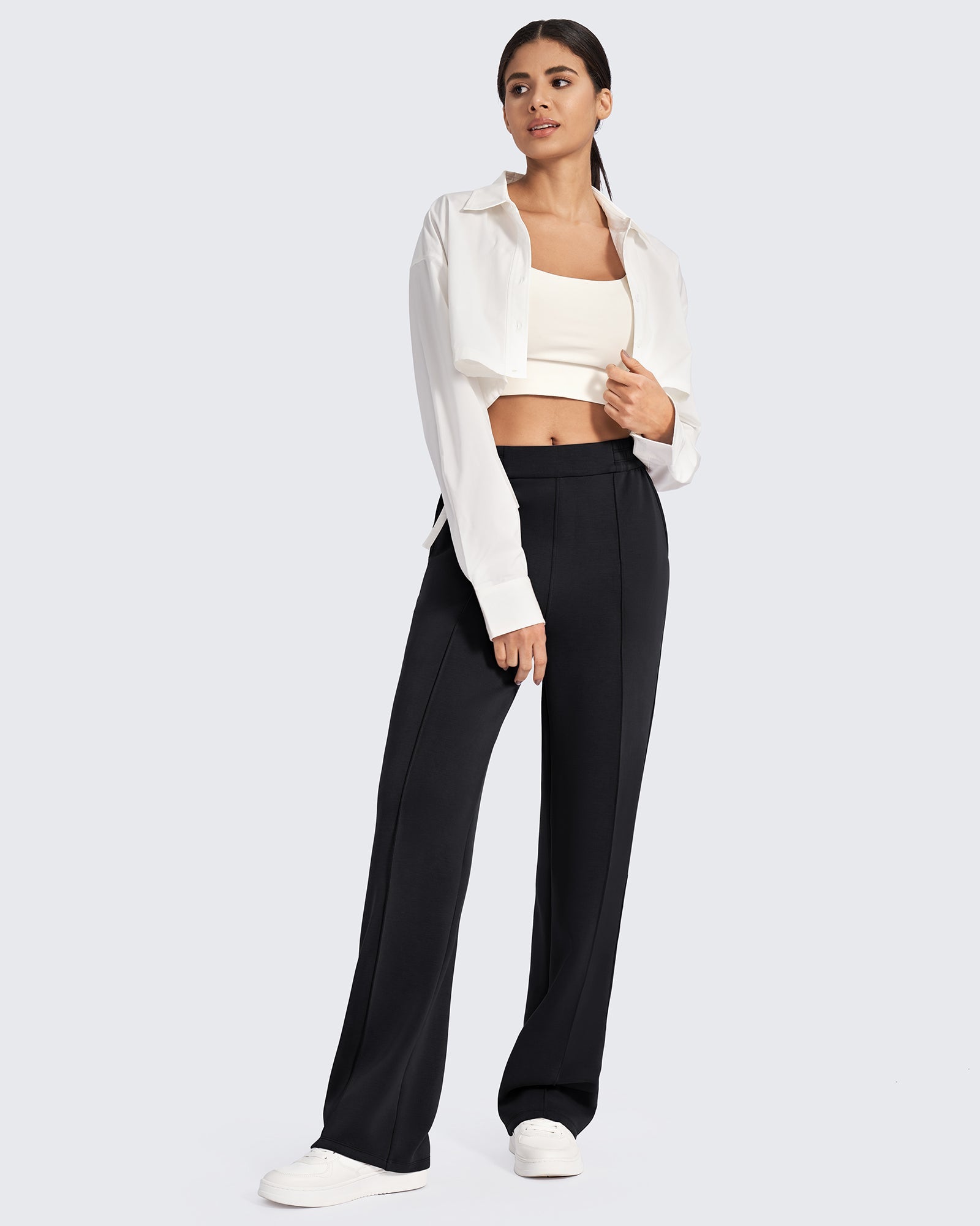 Smoofit | Women's Dress Pants with High-Rise Elastic Waistband | Comfortable Fit for All-Day Wear