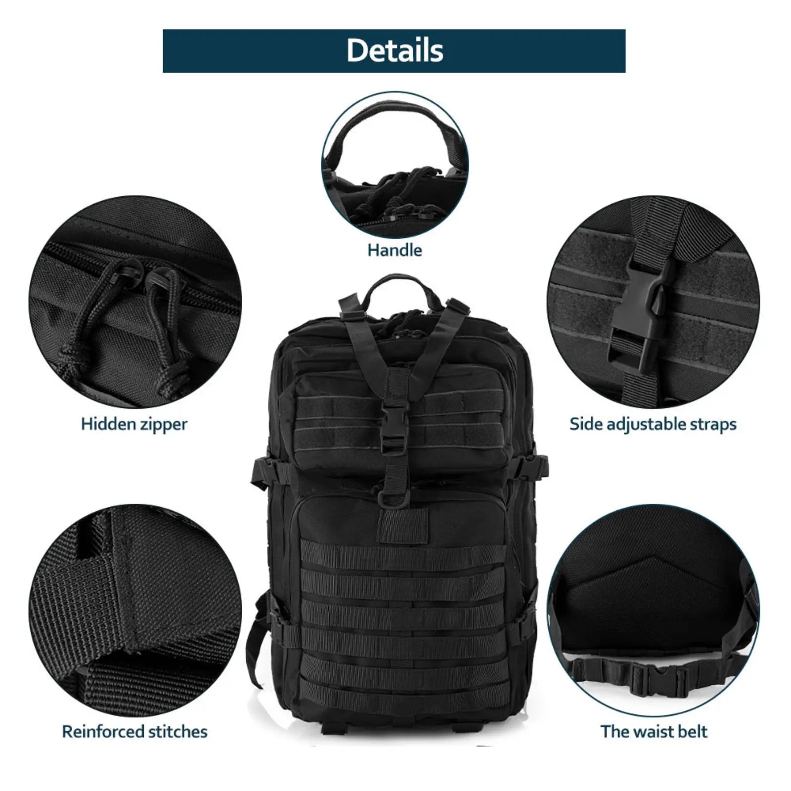 Tactical Sports | Travel Backpack with Waterproof Nylon & Molle System | Versatile Rucksack for Hiking and Camping